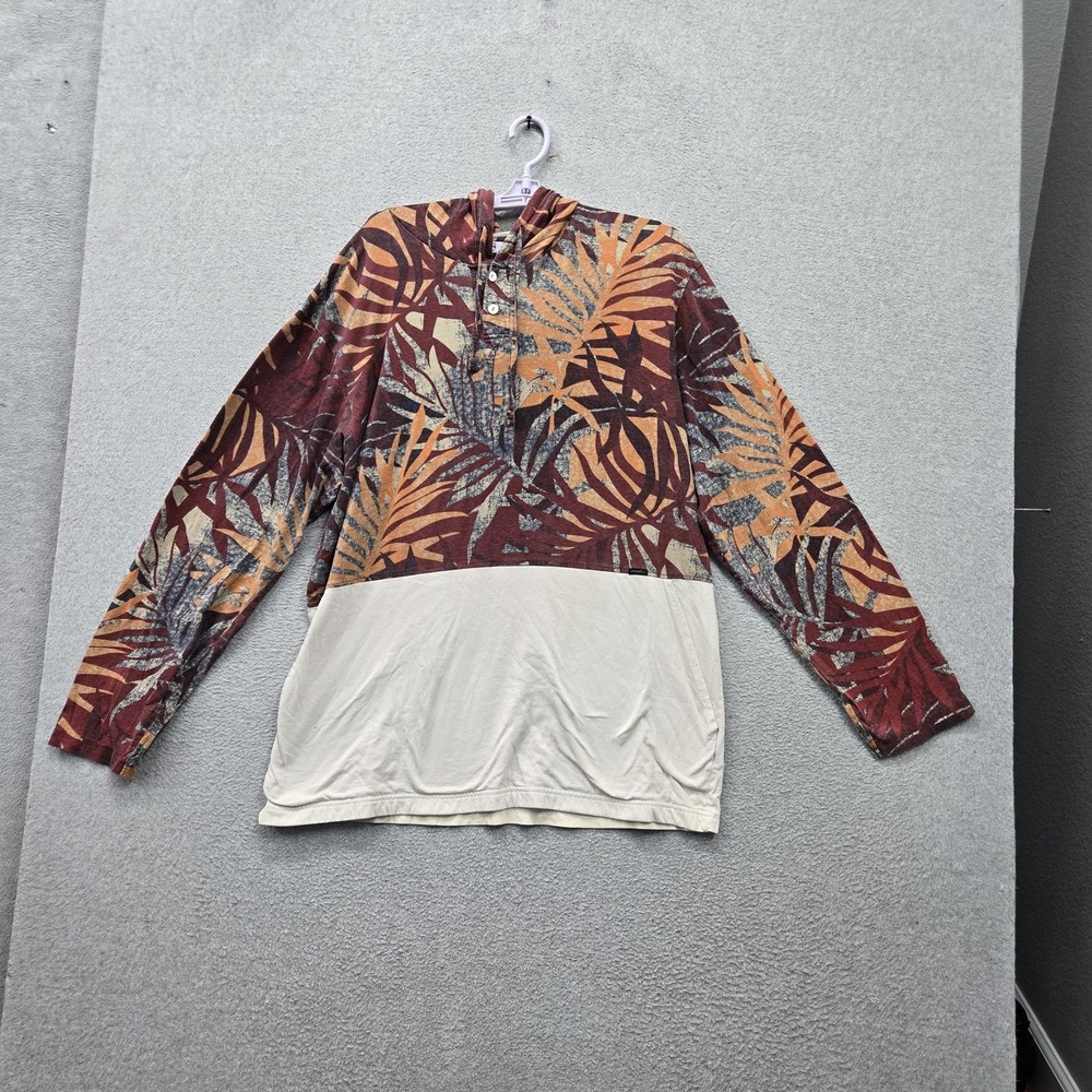 O'Neill Men Hoodie 2XL Red Leaf Print Tropical Henley Lightweight Pullover